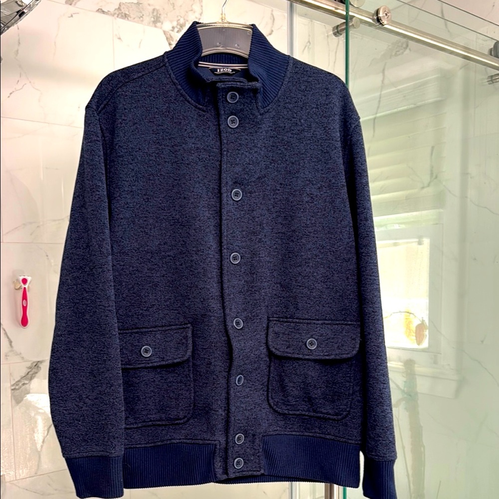 Izod Men's Navy Blue Button-Up Cardigan Sweater